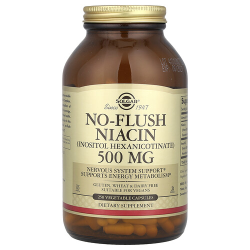 Solgar, No-Flush Niacin, 500 mg, 250 pflanzliche Kapseln