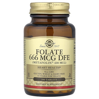 Solgar, Folate, 666 mcg DFE, 100 Tabletten