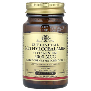 Solgar, Mecobalamina Sublingual (Vitamina B12), 5.000 mcg, 30 Unidades
