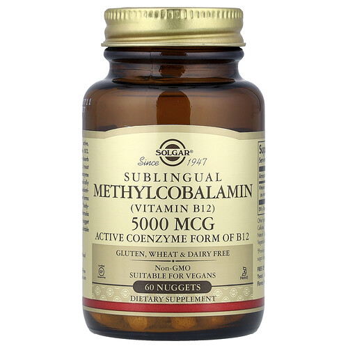 Solgar Sublingual Methylcobalamin (Vitamin B12), 5,000 mcg, 60 Nuggets