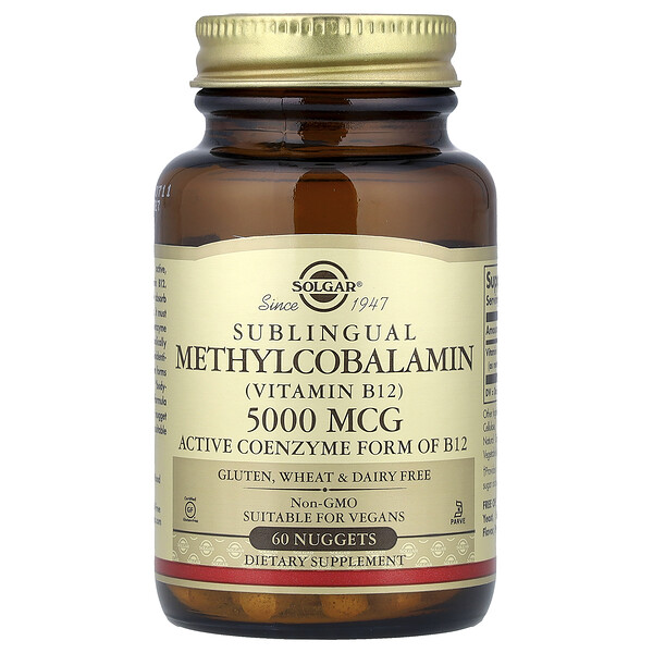 Solgar Sublingual Methylcobalamin (Vitamin B12), 5,000 mcg, 60 Nuggets