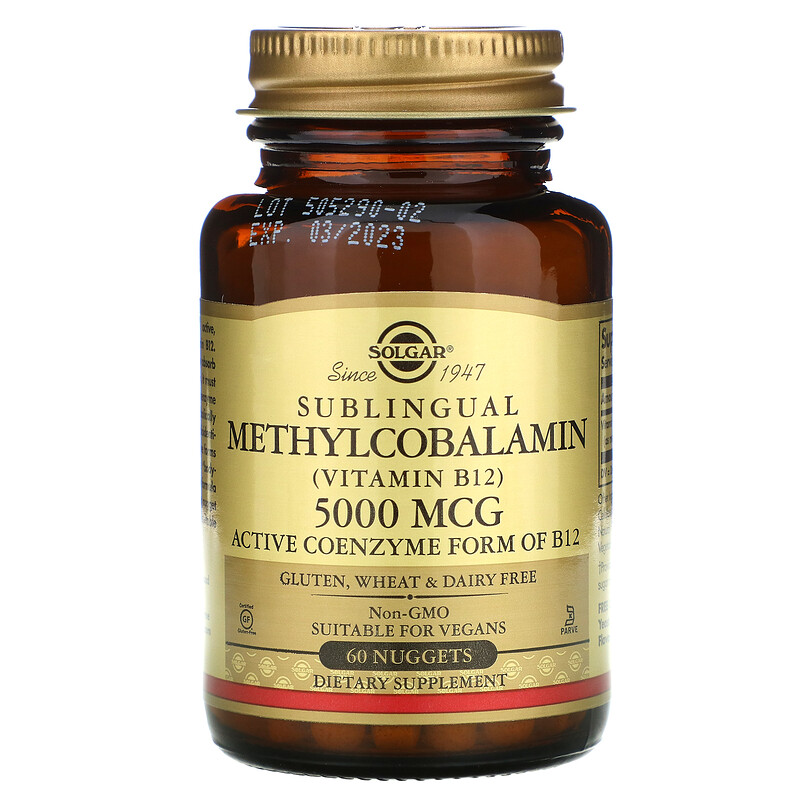 Solgar, Sublingual Methylcobalamin (Vitamin B12), 5,000 mcg, 60 Nuggets ...