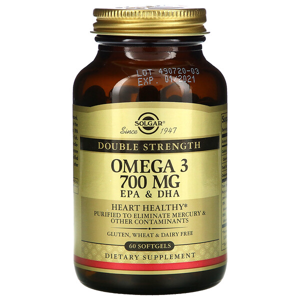 омега-3, ЭПК и ДГК, двойной концентрации, 700 мг, 60 капсул