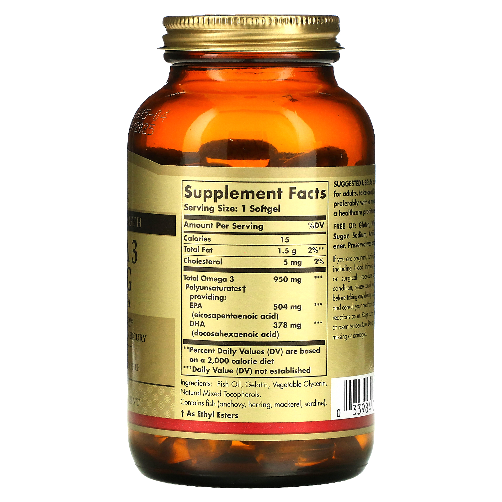 Solgar, Omega 3, EPA & DHA, Triple Strength, 950 mg, 100 Softgels