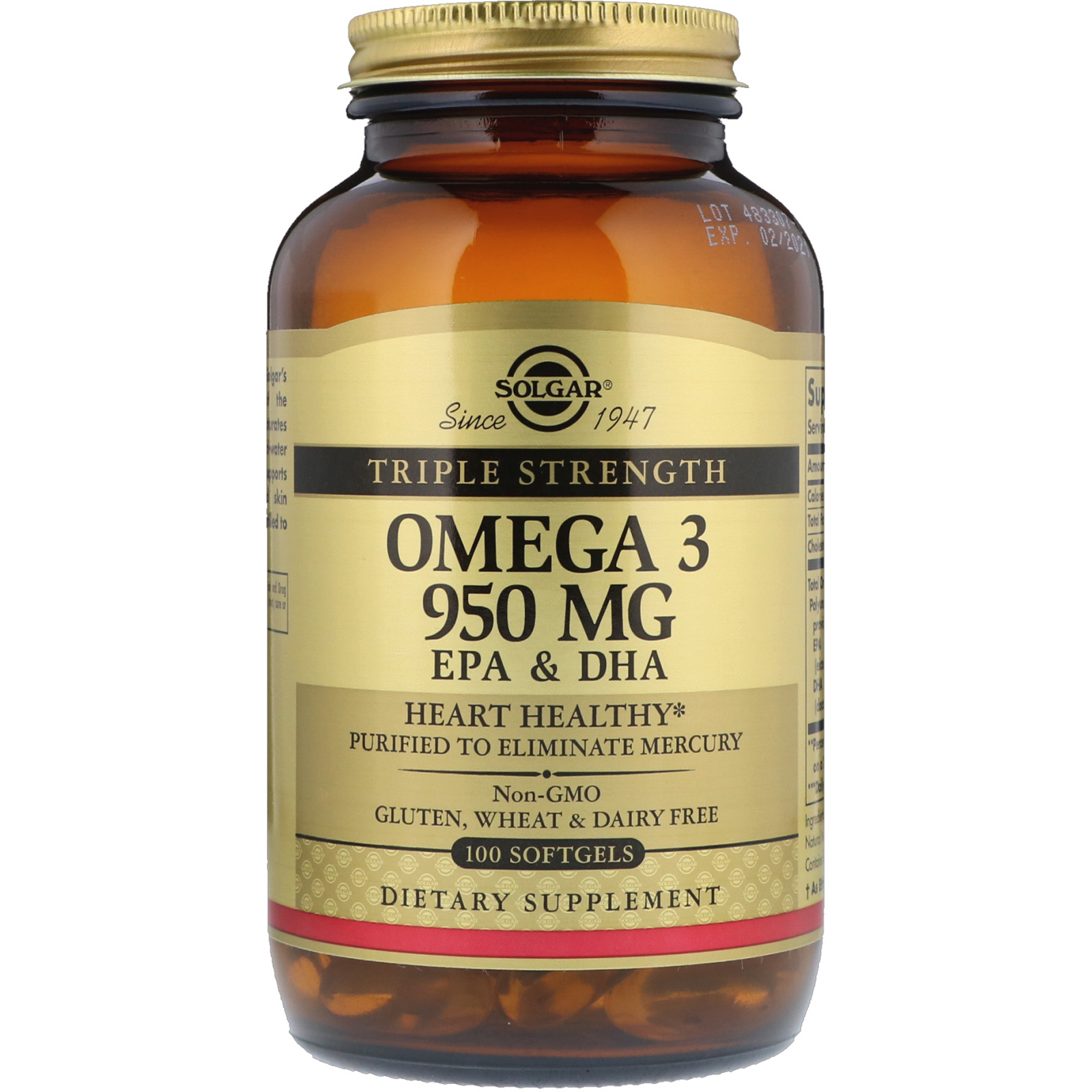 Solgar, Omega-3, EPA & DHA, Triple Strength, 950 mg, 100 Softgels - iHerb