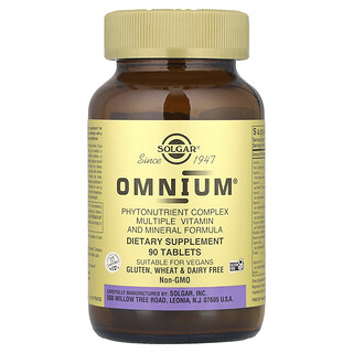 Solgar, Omnium®, Complexo de Fitonutrientes Fórmula Múltipla de Minerais e Vitaminas, 90 Comprimidos