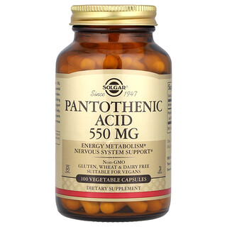 Solgar, Ácido Pantotênico, 550 mg, 100 Cápsulas Vegetais