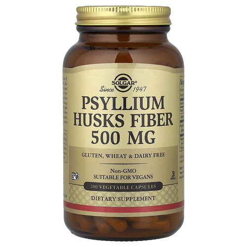Solgar, Psyllium Husks Fiber, Ballaststoffe aus Flohsamenschalen, 200 pflanzliche Kapseln (500 mg pro Kapsel)