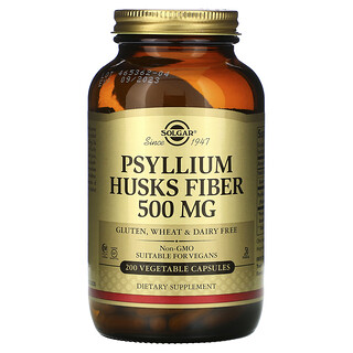 Solgar, Fibra Psyllium Husks, 500 mg, 200 cápsulas vegetales