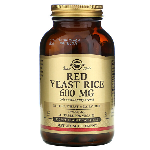 Solgar, Arroz Fermentado Vermelho, 600 mg, 120 Cápsulas Vegetais