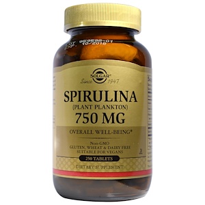 Solgar, Спирулина, 750 мг, 250 таблеток