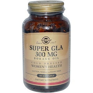 Solgar, Супер ГЛК, Масло бурачника, Комплекс для поддержания женского здоровья, 300 мг, 60 гелевых капсул 