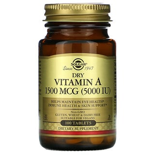 Solgar, Dry Vitamin A, trockenes Vitamin A, 1.500 mcg (5.000 IU), 100 Tabletten