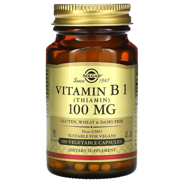 Solgar, Vitamine B1, 100 mg, 100 gélules végétales.