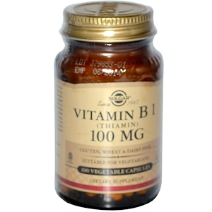 Solgar, Витамин B1, 100 мг, 100 растительных капсул