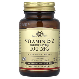 Solgar, Vitamina B2, 100 mg, 100 cápsulas vegetales