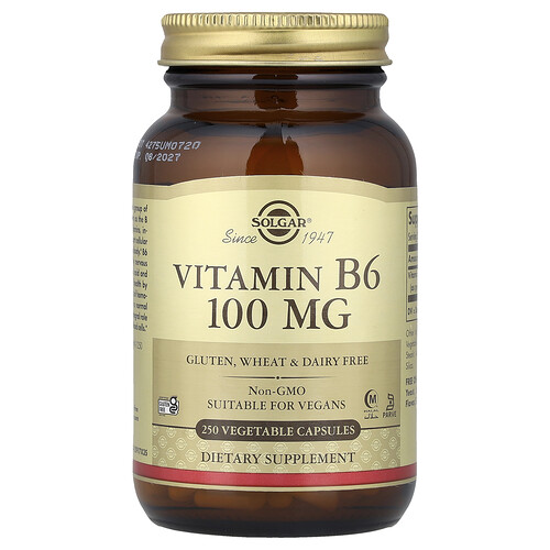 Solgar, Vitamin B6, 100 mg, 250 pflanzliche Kapseln