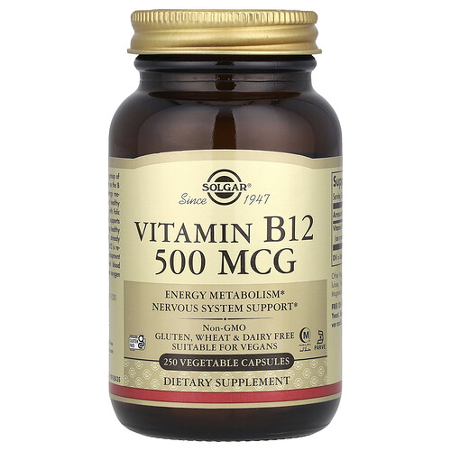 Solgar, Vitamin B12, 500 mcg, 250 pflanzliche Kapseln