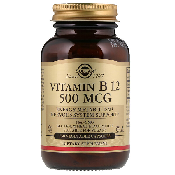 Solgar, Vitamin B12, 500 mcg, 250 Vegetable Capsules iHerb