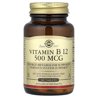 Solgar, Vitamina B12, 500 mcg, 100 comprimidos