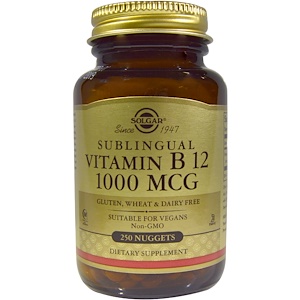 Solgar, Витамин B12, сублингвальный, 1000 мкг, 250 капсула
