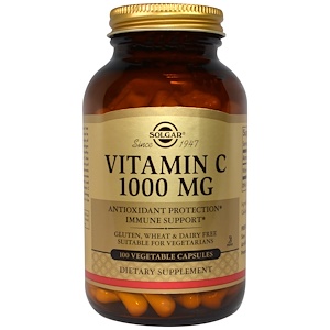 Solgar, Витамин C, 1000 мг , 100 вегетарианских капсул