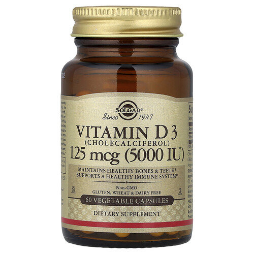 Solgar Vitamin D3, 125 mcg (5,000 IU), 60 Vegetable Capsules