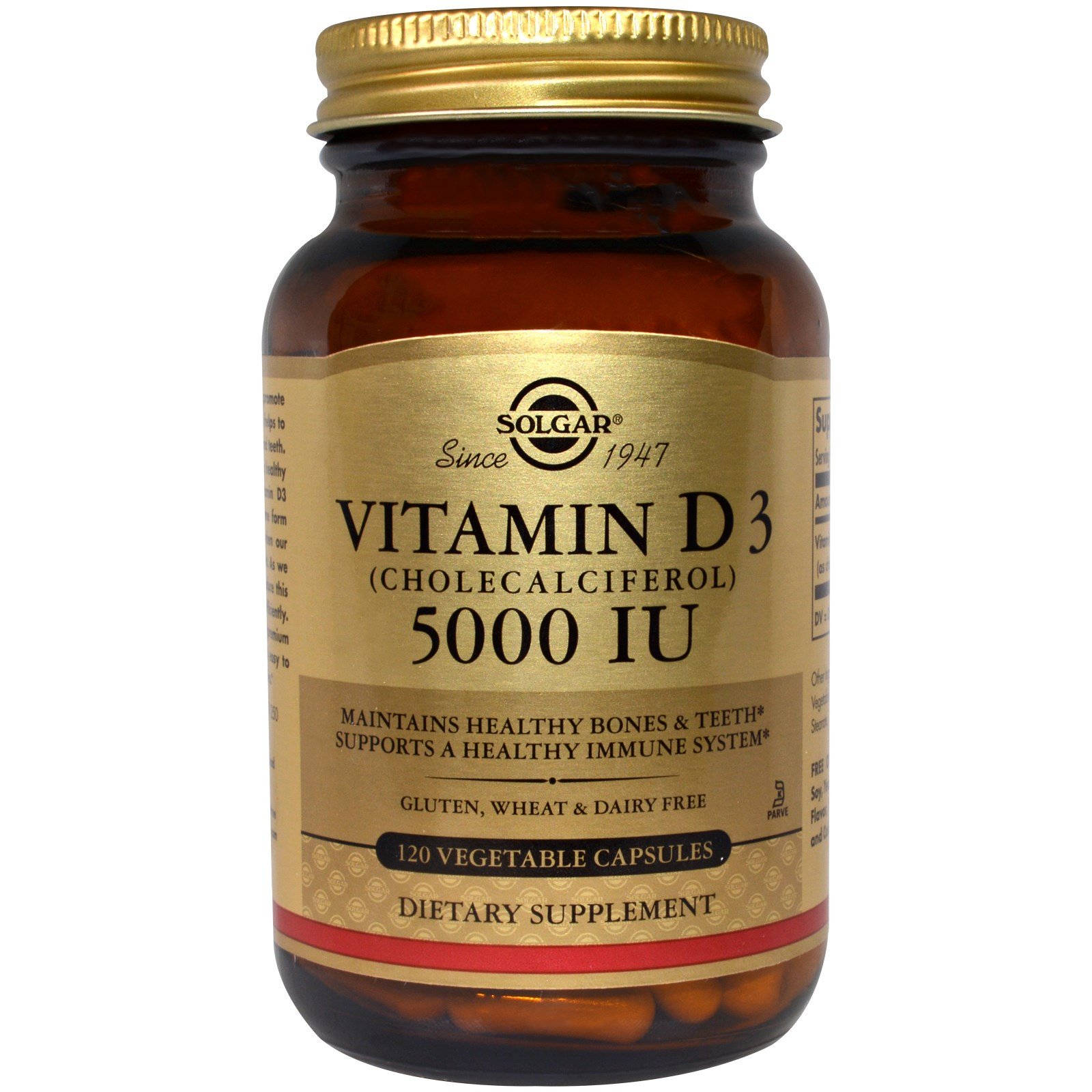 Solgar, Витамин D3 (Cholecalciferol), 5000 МЕ, 120 вегетарианских капсул
