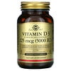 Solgar, витамин D3 (холекальциферол), 125 мкг (5000 МЕ), 120 вегетарианских капсул