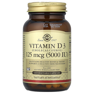 Solgar, 维生素 D3（胆钙化醇），125 微克（5000 国际单位），120 粒素食胶囊