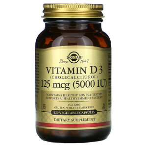 Отзывы о Солгар, Vitamin D3 (Cholecalciferol), 125 mcg (5000 IU), 120 Vegetable Capsules