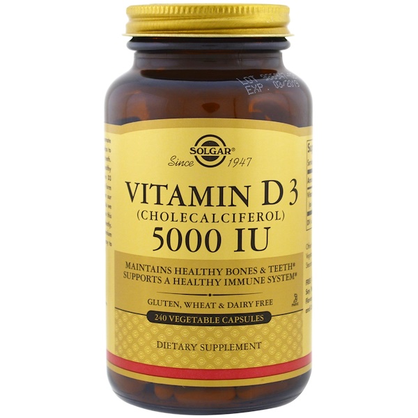 Solgar, Vitamin D3 (Cholecalciferol), 5000 IU, 240 Vegetable Capsules ...