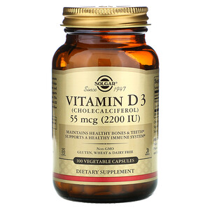 Отзывы о Солгар, Vitamin D3 (Cholecalciferol), 55 mcg (2,200 IU), 100 Vegetable Capsules