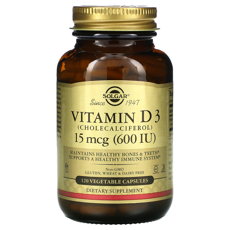 Solgar, Vitamin D3 (Cholecalciferol), 15 mcg (600 IU), 120 Vegetable