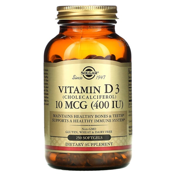Витамин D3 (холекальциферол), 400 МЕ, 250 мягких желатиновых капсул