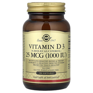 Solgar, Vitamín D3, 25 mcg (1 000 IU), 100 toboliek