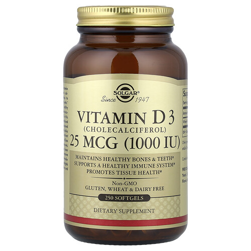 Solgar, Vitamin D3 (Cholecalciferol), 25 mcg (1.000 IU), 250 Weichkapseln