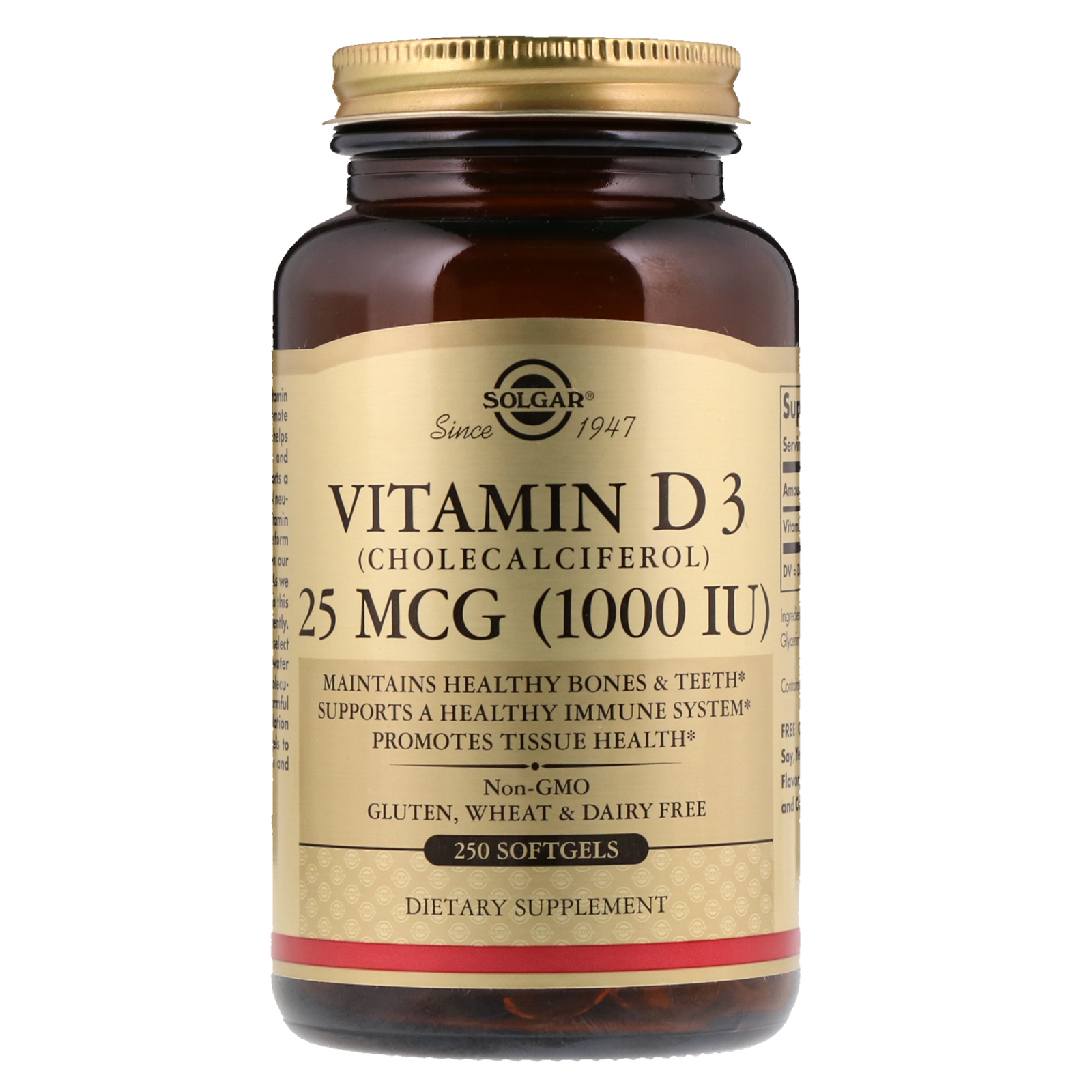 Solgar Vitamin D3 Cholecalciferol 1000 Iu 250 Softgels