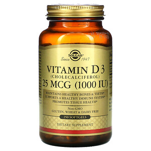 Отзывы о Солгар, Vitamin D3 (Cholecalciferol), 25 mcg (1,000 IU), 250 Softgels