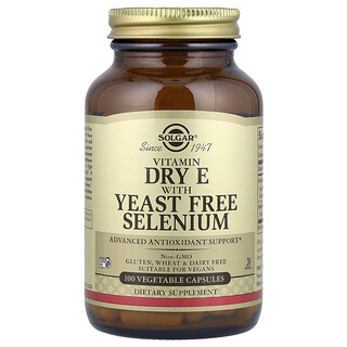 Solgar, Vitamina E uscată cu seleniu fără drojdie, 100 capsule vegetale