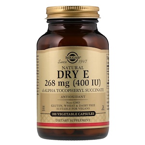 Отзывы о Солгар, Natural Dry E, 268 mg (400 IU), 100 Vegetable Capsules