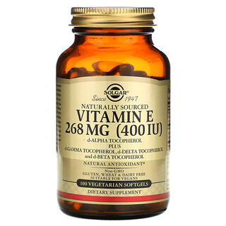 Solgar, Vitamina E, 268 mg (400 IU), 100 cápsulas blandas vegetarianas