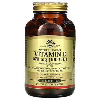 Solgar, Витамин Е природного происхождения, 670 мг (1000 МЕ), 100 мягких желатиновых капсул