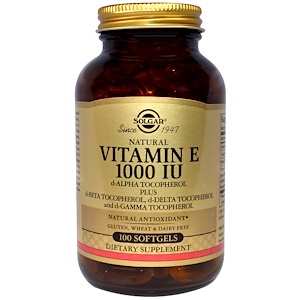 Solgar, Натуральный витамин E, 1000МЕ, 100 мягких капсул