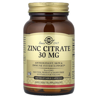 Solgar, Citrato de Zinc, 30 mg, 100 cápsulas vegetales