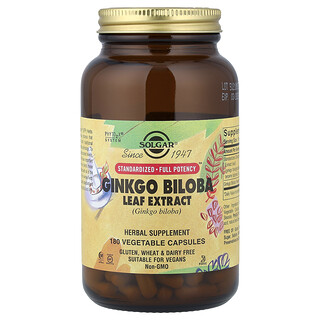 Solgar, Extrato da Folha de Ginkgo Biloba, 180 Cápsulas Vegetais