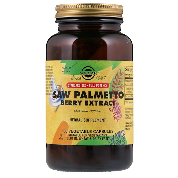 Solgar, Saw Palmetto Berry Extract, 180 Vegetable Capsules iHerb