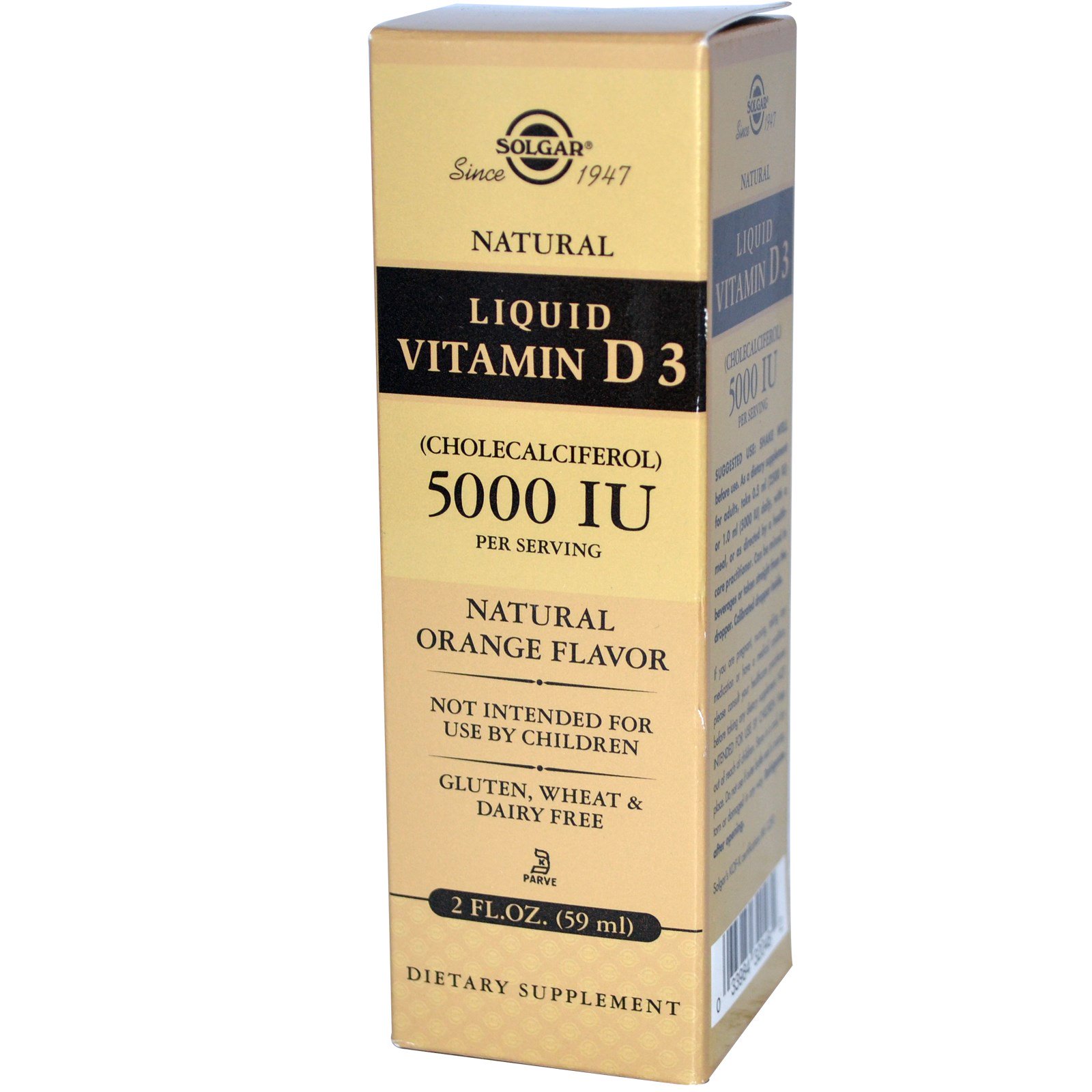 Solgar, Жидкий витамин D3, 5000 международных единиц в 1 порции, с натуральным апельсиновым вкусом, 2 жидких унции (59 мл)