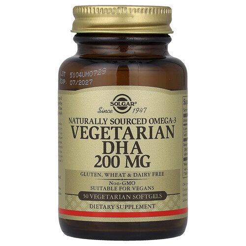 Solgar Naturally Sourced Omega-3, Vegetarian DHA, 200 mg, 50 Vegetarian Softgels