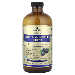 Solgar, Citrato de calcio y magnesio líquido con vitamina D3, Arándano azul, 473 ml (16 oz. líq.)